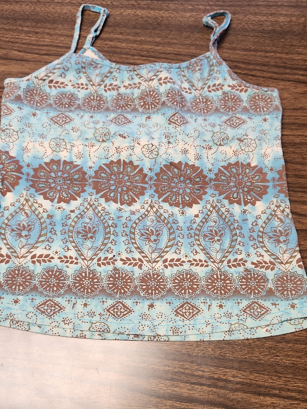 Faded Glory Light Blue & Brown Printed Spaghetti Strap Camisole